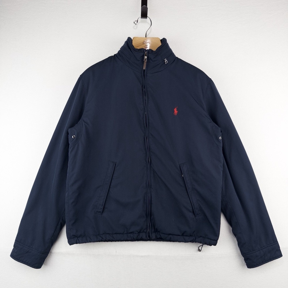 Polo By Ralph Lauren Men's M Fleece Lined Hooded Nylon Jacket Navy Blue *Read